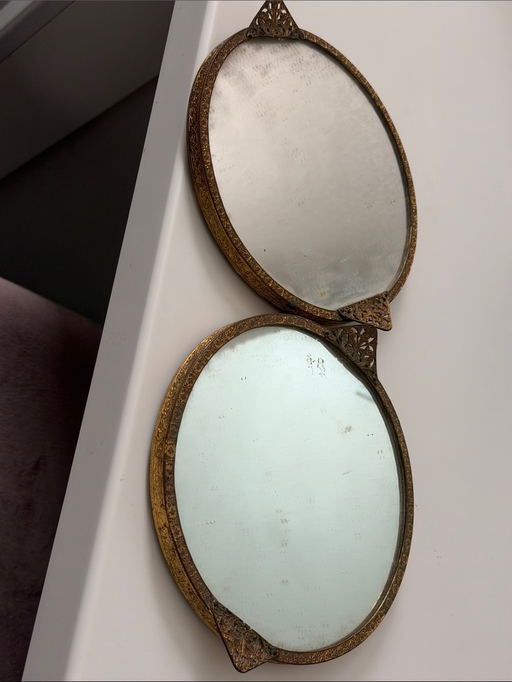 Lot of 2 Vintage Small Dresser Vanity Gold Frame Mirror Trays